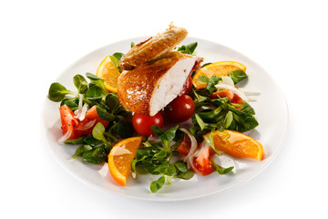 Grilled chicken fillet on white background