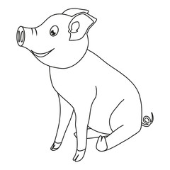 Line art black and white sitting pig side view
