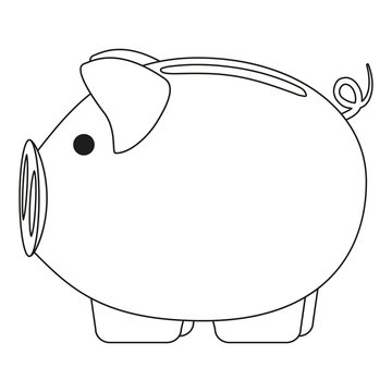 Line art black and white pink piggy bank