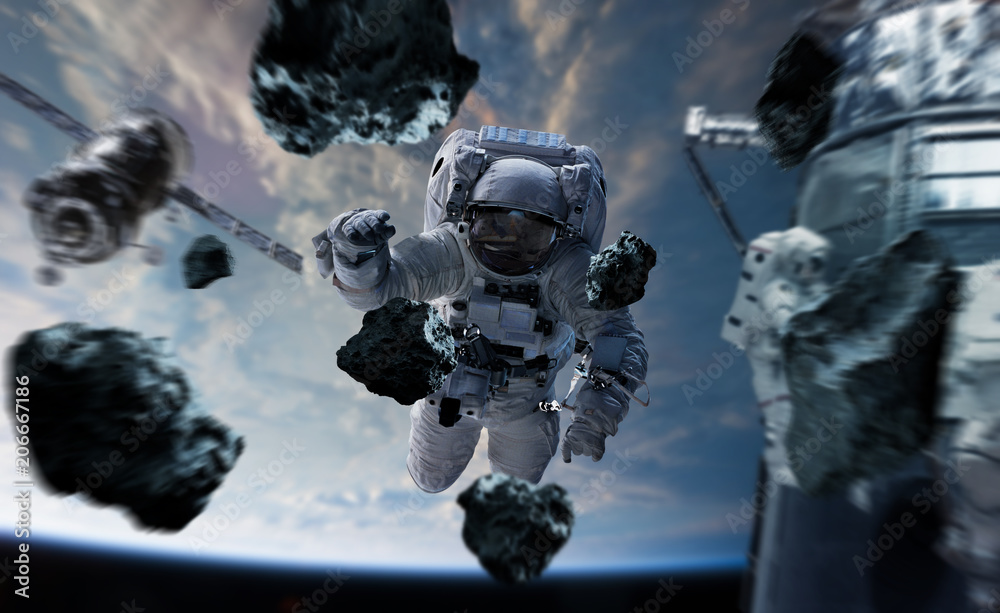 Aufkleber Astronaut working on a space station 3D rendering elements of this image furnished by NASA
