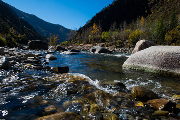 Fototapeta na wymiar River view in borders between Sichuan and Yunnan provinces in China