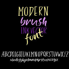 Fototapeta na wymiar Grunge simple font. Modern dry brush ink letters. Handwritten alphabet. Vector illustration.