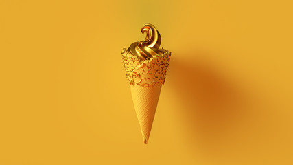 Yellow Ice Cream with Gold leaf Ice Cream and Gold Sprinkles 3d illustration