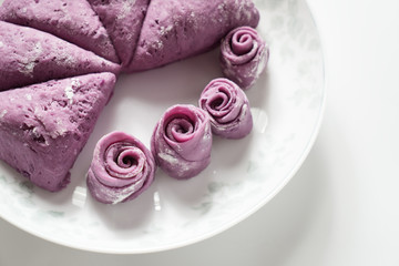 The dessert with purple colour