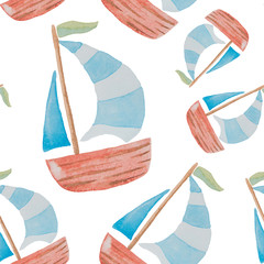 Seamless pattern on a sea theme painted watercolor on a white background