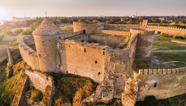 Aerial view on citadel of ancient fortress Akkerman which is on the bank of the Dniester estuary, in Odessa region.