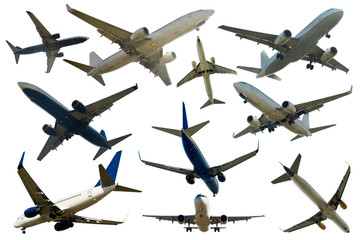 Collection of aircrafts isolated