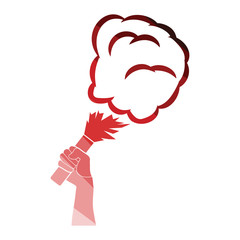 Football fans hand holding burned flayer with smoke icon