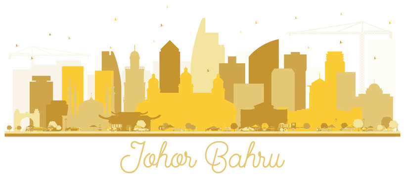 Johor Bahru Malaysia City Skyline Golden Silhouette.