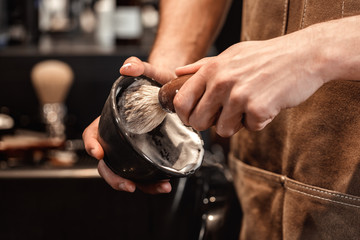 brush for shaving beard and bowl.