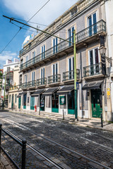 Fototapeta premium Tram railway in the hills of Lisbon