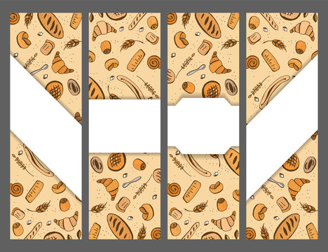 Hand drawn  bakery shop flyers set.