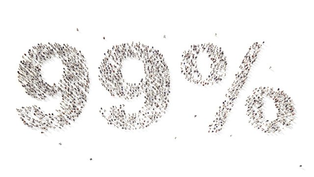 many people in form text 99 percent 3d rendering