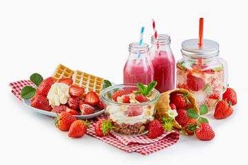 Recipes using fresh ripe strawberries over white