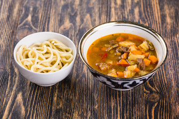 Traditional asian noodle lagman