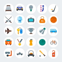 Fototapeta premium Modern Simple Set of transports, hotel, sports Vector flat Icons. Contains such Icons as ball, sign, luggage, scuba, transport and more on white cricle background. Fully Editable. Pixel Perfect.