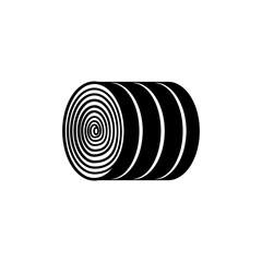 Round hay bale - black and white dry agricultural rolled bundle of straw isolated on white background. Farm natural element of haystack in flat vector illustration. © sabelskaya