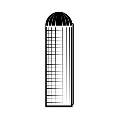 Granary construction monochrome silhouette isolated on white background. Farm storehouse for grain storage - vector illustration of village tower silo. Ranch object to store bulk. © sabelskaya