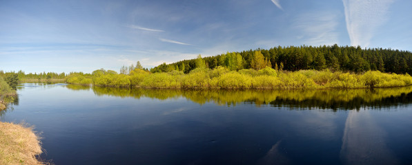 Panorama of the spring river.