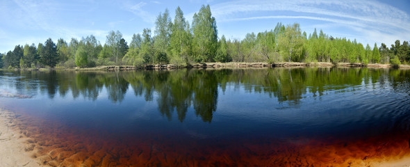 Fototapeta na wymiar Panorama of the spring river.