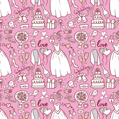 Vector wedding ceremony day hand drawn love seamless pattern illustration background