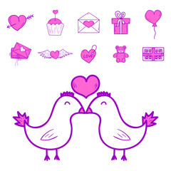 Wedding outline icons vector illustration married celebration groom invitation elements valentine day hand drawn ceremony collection.