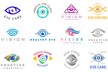 Eye logo vector eyeball icon eyes look vision and eyelashes logotype of medical care optic company supervision illustration isolated on white background