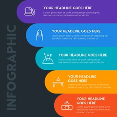 Flat furniture, housekeeping, beauty and cosmetics infographic steps template with 5 options for presentations, advertising, annual reports.