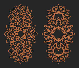 Laser cutting set. Wall panels. Jigsaw die cut ornaments. Lacy cutout silhouette stencils. Fretwork floral patterns. Vector template for paper cutting, metal and woodcut.