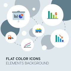 business, industry, charts flat vector icons and elements background with circle bubbles networks.Multipurpose use on websites, presentations, brochures and more
