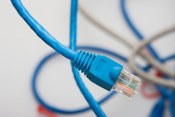 Network cables RG-45 Network connection Connectors close-up