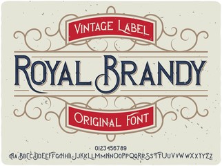 Vintage label typeface named "Royal Brandy". Good handcrafted font for any label design.