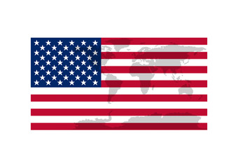 Flag of United States of America, USA with world map foreground. Vector EPS10