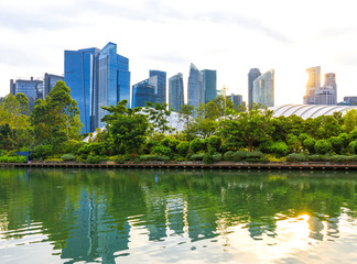 Fototapeta na wymiar View of Singapore Skyline From Park