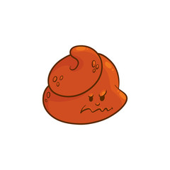 Poop cartoon character - angry emoticon of poo isolated on white background. Flat vector illustration of funny and cute excrement with negative evil face expression.