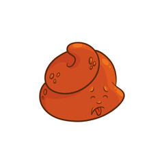 Poop cartoon character - sickness poo emoticon isolated on white background. Flat vector illustration of sick and wicked excrement smiley. Feces emoji of disgusting.