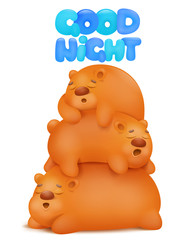 sleepy time three teddy bears cartoon characters card