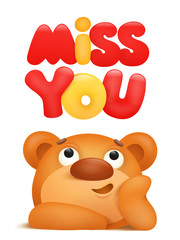 miss you card with teddy bear cartoon character