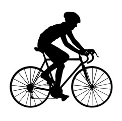 A male bicyclist riding a bicycle isolated against white background silhouette vector illustration. Sportsman in race. Giro, tour, competition. Man riding bicycle. Boy on bike. Biker outdoor race.
