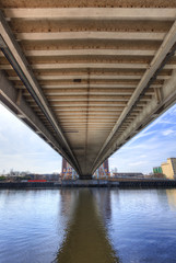The underside view of Salford Millennium Bridge.