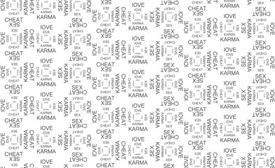 Seamless pattern, love sex cheat karma print design, seamless printing text design, next generation thing