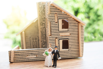 Miniature people wedding concept