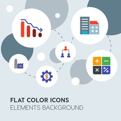 business, industry, charts flat vector icons and elements background with circle bubbles networks.Multipurpose use on websites, presentations, brochures and more