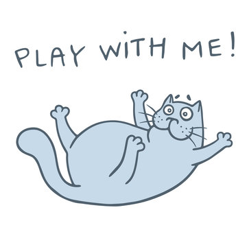Cartoon happy cat wants to play a game. Vector illustration