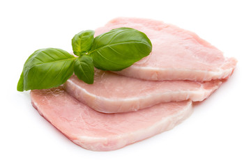 Fresh raw beef steak isolated on white background, top view.