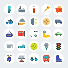 Modern Simple Set of transports, hotel, sports Vector flat Icons. Contains such Icons as boxing,  fight,  stop, stationery,  toilet and more on white cricle background. Fully Editable. Pixel Perfect.