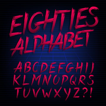 80s retro alphabet font. Uppercase hand drawn letters. Stock vector typeface for any typography design.