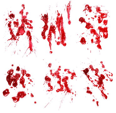 Set smeared blood, spatter, dripping isolated on white background