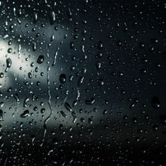Drops of rain on blue glass background