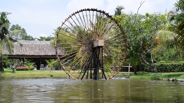 bamboo watermill in Vietnam countryside